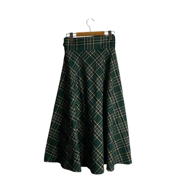 Zara Woman Green Plaid A-Line Belted Skirt - Picture 8 of 8